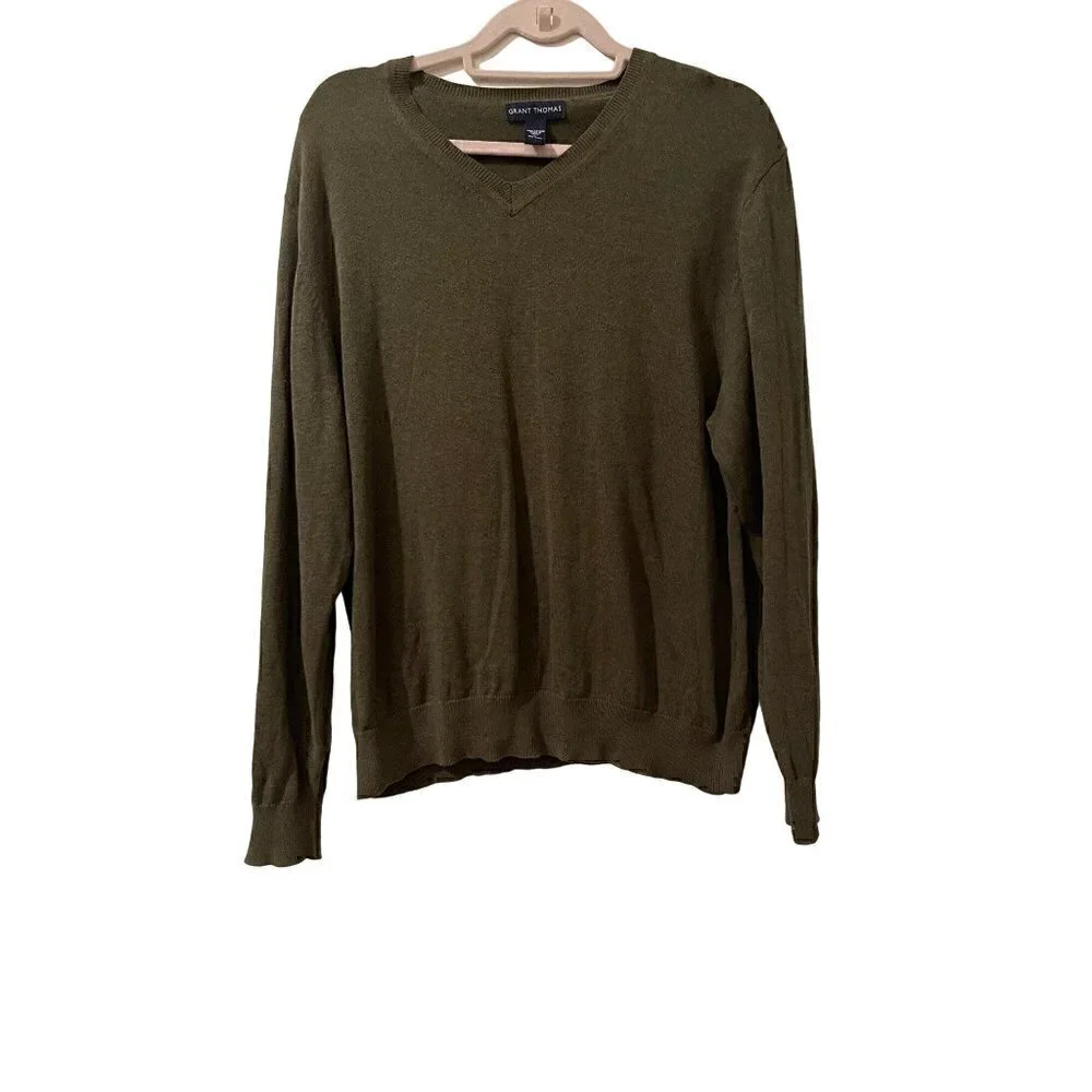 Grant Thomas 100% Cotton V-neck Hunter Green Men's Sweater Size Large